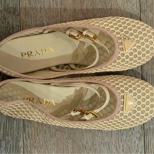 Prada Women's Beige Mesh Ballet Flats